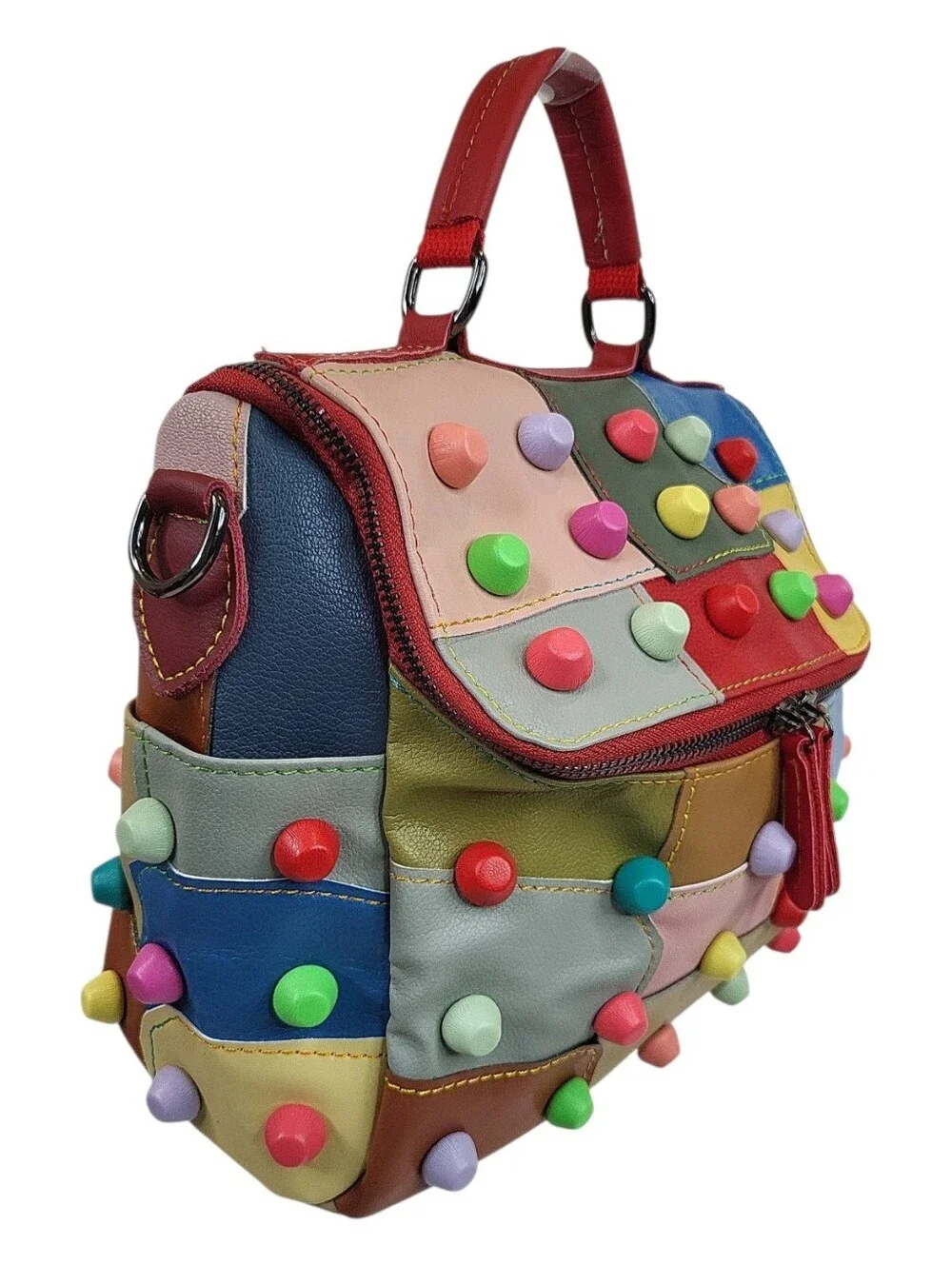 NEW Patchwork Recycled Leather Crossbody Bag Festival Kidcore Street Travel